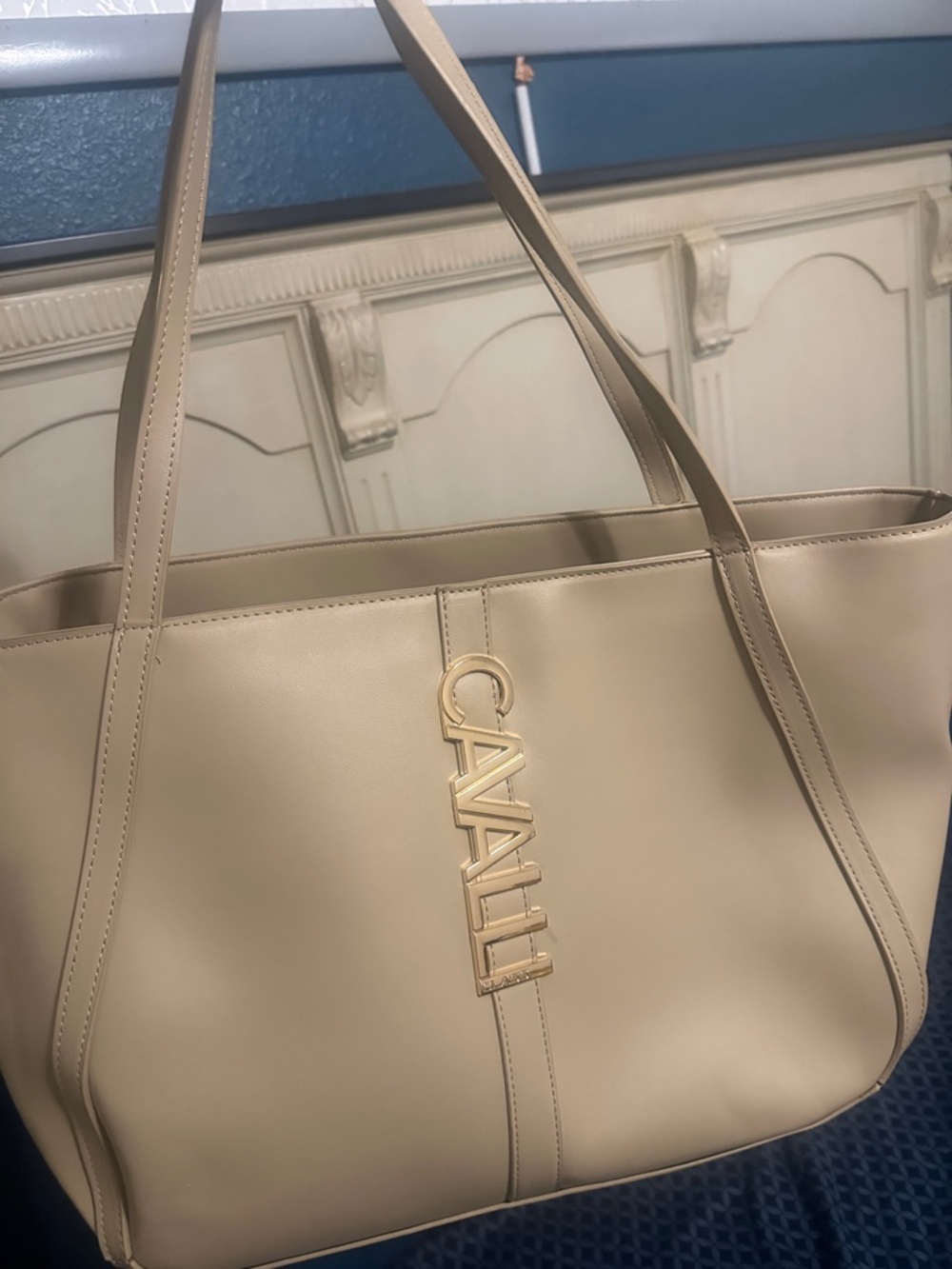 Cavalli Beige Tote Bag with Gold Logo